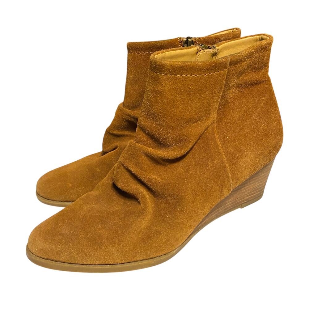 FRANCO SARTO Winston Bootie Size 8M Suede Leather Wedge Side Zip Boots